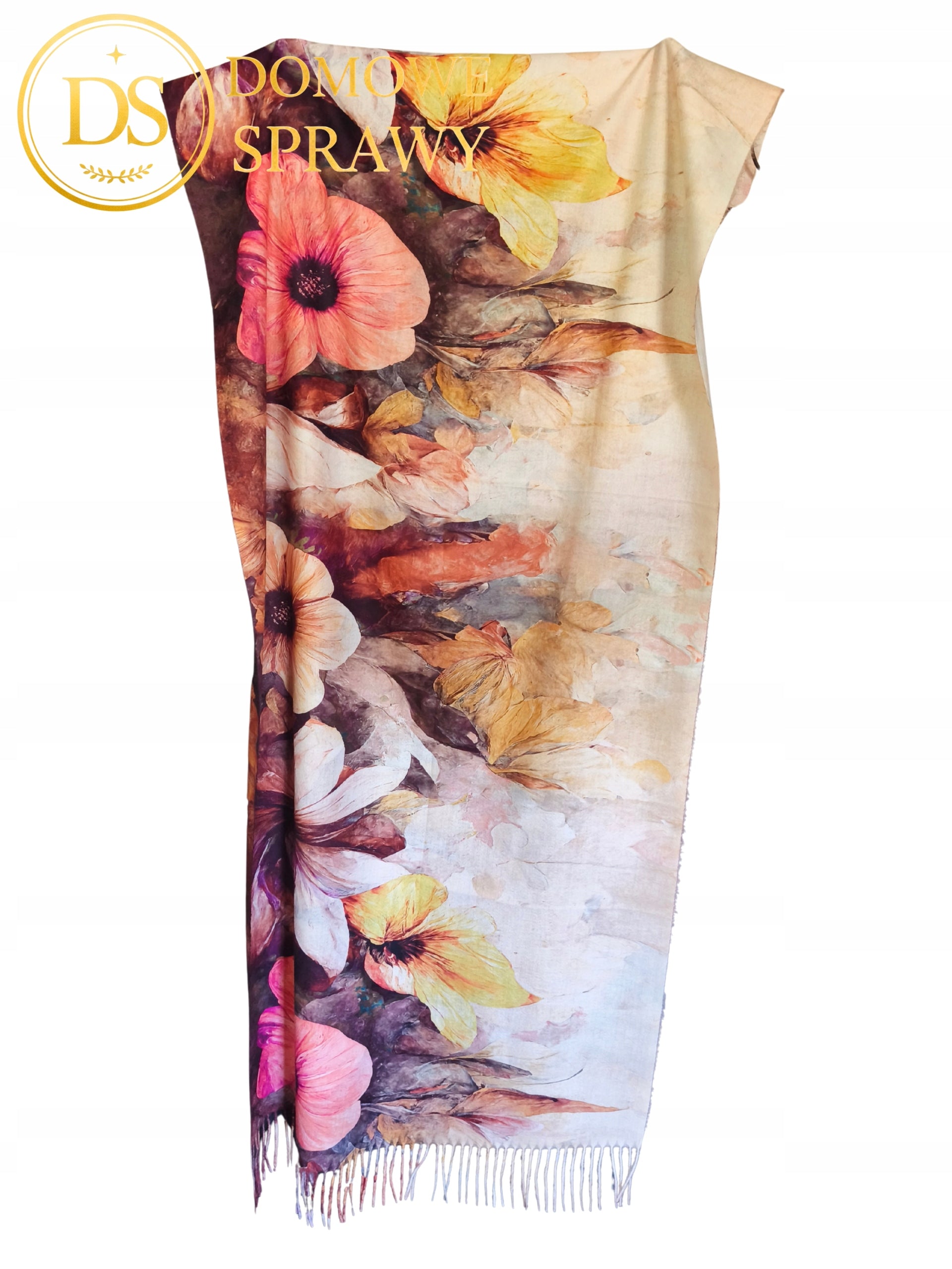 Duża Chusta Damska Szal Wiosenny Kwiaty Bawełna Wiskoza