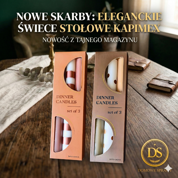 Zestaw 3 Eleganckich Świec Stołowych KAPIMEX 22cm Dekoracyjny motyw NOWE