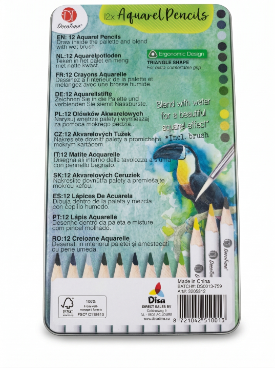 Profesjonalne kredki akwarelowe w etui DecoTime 12 szt pędzelek NOWE