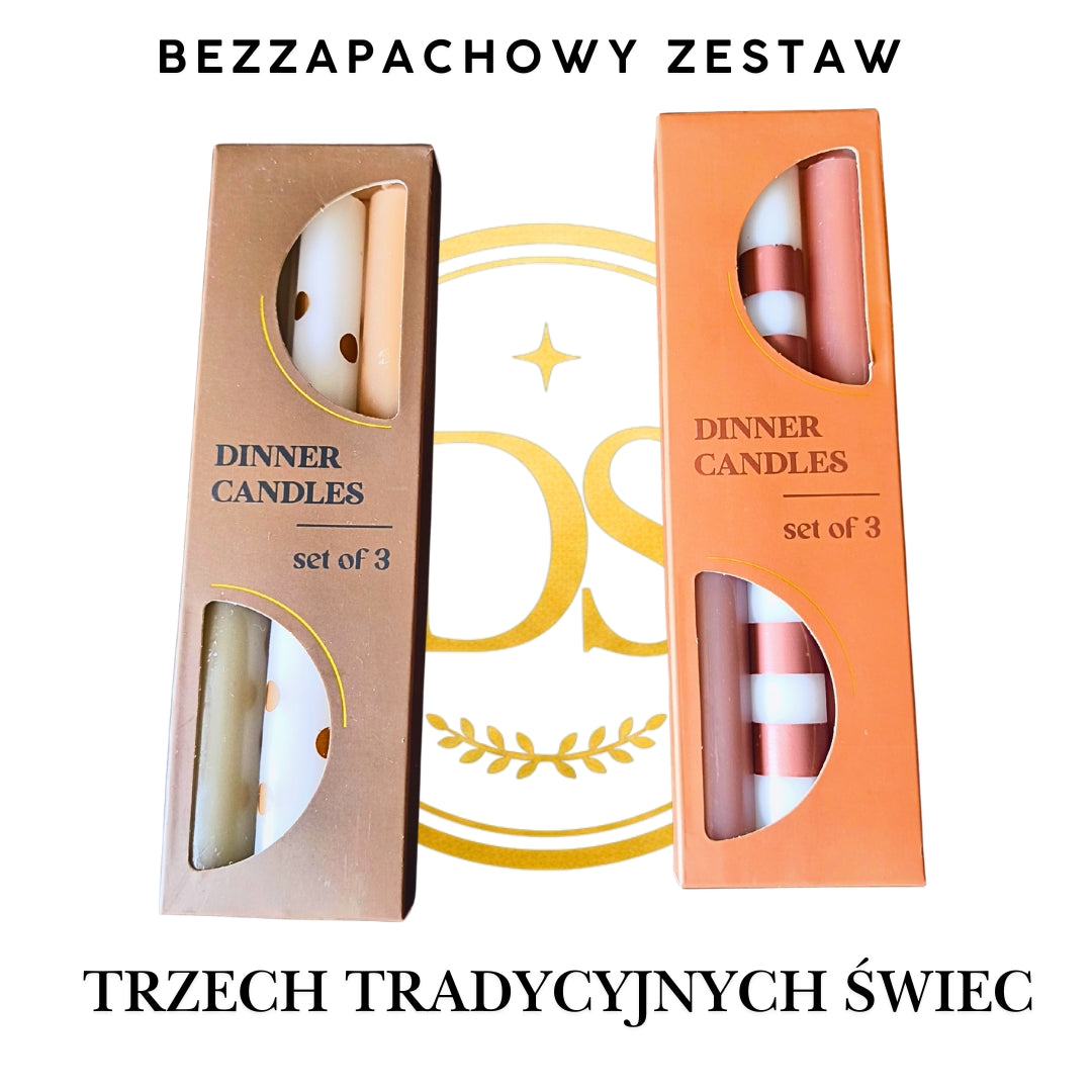 Zestaw 3 Eleganckich Świec Stołowych KAPIMEX 22cm Dekoracyjny motyw NOWE
